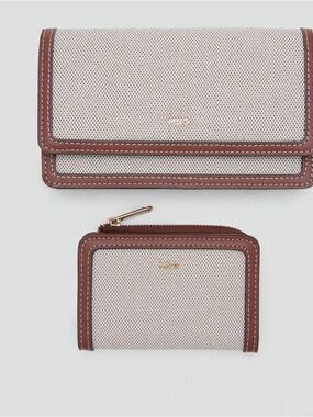 Mango Brown Bi-Fold Zip Wallet with Gold Hardware